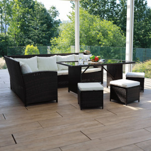 Set de grădină din ratan cu 5 piese, 1 măsuţă, 1 colţar şi 3 tabureţi, maro - TP302510 - Img 3