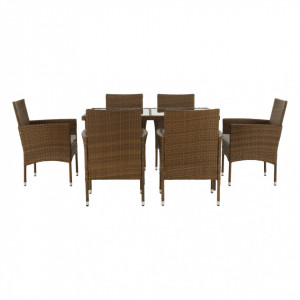 Set de grădină din ratan cu 7 piese, 1 masă şi 6 scaune, crem - TP186614 - Img 10