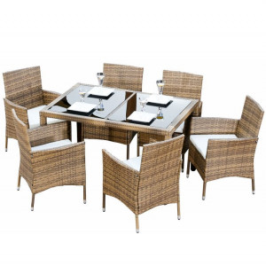 Set de grădină din ratan cu 7 piese, 1 masă şi 6 scaune, crem - TP186614 - Img 1