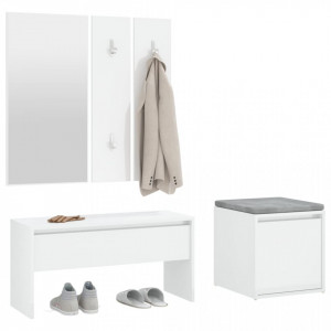 Set de mobilier pentru hol, alb extralucios, lemn prelucrat - V3082050V - Img 4
