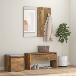 Set de mobilier pentru hol, stejar fumuriu, lemn prelucrat - V3120194V - Img 2