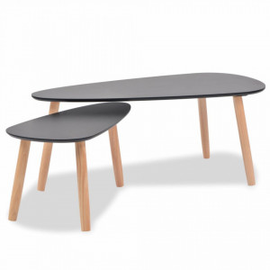 Set masa cafea, 2 piese, lemn masiv de pin, negru - V244732V - Img 2