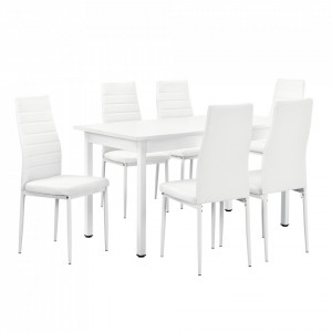 Set masa cu 6 scaune imitatie de piele, alb - P53897507 - Img 1