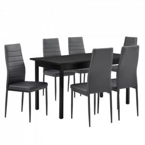 Set masa cu 6 scaune imitatie de piele, gri - P53897512 - Img 2