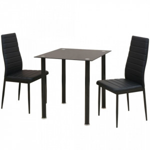 Set masă și scaune de bucătărie, negru, 3 piese - V242932V - Img 2
