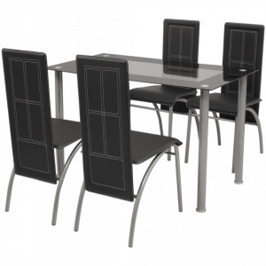 Set masa si scaune din lemn de pin cinci piese Negru - V242912V - Img 1