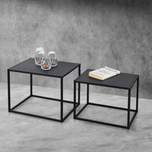 Set masute Rona, masuta mare 35 x 45 cm, masuta mica 30 x 40 cm, metal, negru mat, forma dreptunghiulara - P68870788