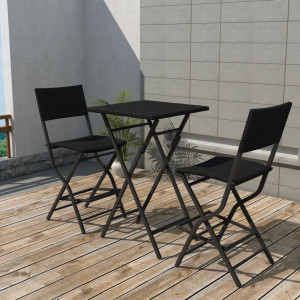 Set mobilier bistro pliabil, 3 piese, negru, otel si poliratan - V42872V - Img 1