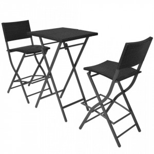 Set mobilier bistro pliabil, 3 piese, negru, otel si poliratan - V42872V - Img 2