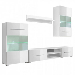 Set mobilier comodă TV de perete, 5 piese, iluminare LED, alb - V243863V