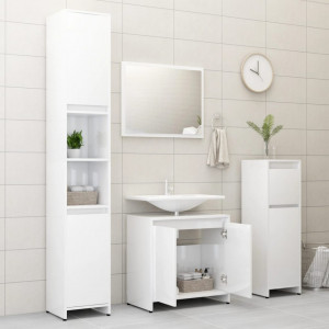 Set mobilier de baie, 3 piese, alb extralucios, lemn prelucrat - V3056931V - Img 4