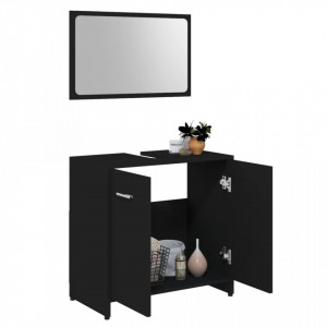 Set mobilier de baie, 3 piese, negru, lemn prelucrat - V3056917V - Img 4
