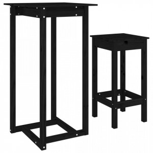 Set mobilier de bar, 3 piese, negru, lemn masiv de pin - V3124731V - Img 1