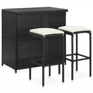 Set mobilier de bar, 3 piese, negru, poliratan - V313471V - Img 2