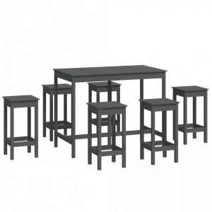 Set mobilier de bar, 7 piese, gri, lemn masiv de pin - V3124709V - Img 1