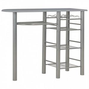 Set mobilier de bar, cu rafturi, 3 piese, gri, lemn si otel - V284401V - Img 2