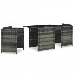 Set mobilier de bistro cu perne, 3 piese, gri, poliratan - V47745V - Img 2