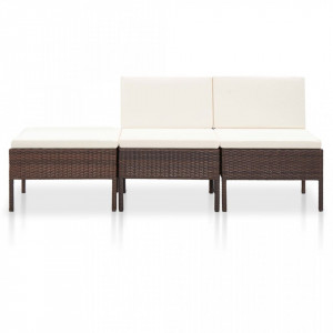 Set mobilier de gradina cu perne, 3 piese, maro, poliratan - V48955V - Img 2