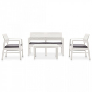 Set mobilier de gradina cu perne, 4 piese, alb, plastic - V3052964V - Img 2