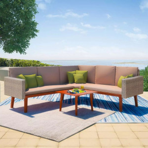 Set mobilier de gradina cu perne, 4 piese, gri, poliratan - V43133V