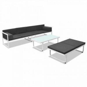 Set mobilier de gradina cu perne, 4 piese, negru, aluminiu - V42815V - Img 3