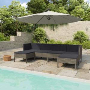 Set mobilier de gradina cu perne, 6 piese, gri, poliratan - V3056964V