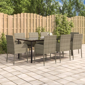 Set mobilier de grădină cu perne, 9 piese, negru/gri, poliratan - V3185165V - Img 2