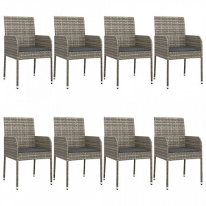 Set mobilier de grădină cu perne, 9 piese, negru/gri, poliratan - V3185165V - Img 4