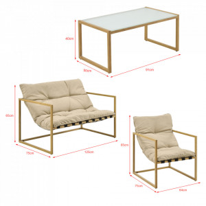 Set mobilier gradina, masa, banca, fotoliu, otel/textil, bej - P68753078 - Img 4