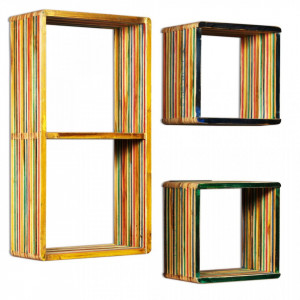 Set rafturi de perete 3 buc. Tec masiv reciclat Multicolor - V245410V - Img 3