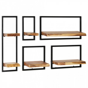 Set rafturi de perete 5 piese, lemn masiv de acacia si otel - V246014V - Img 1