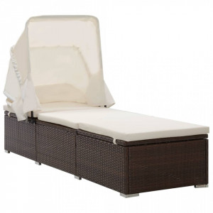 Șezlong cu copertină și pernă, maro, poliratan - V46247V - Img 2