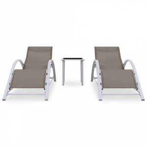 Șezlonguri de plajă, 2 buc., cu masă, gri taupe, aluminiu - V310538V
