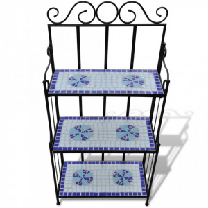 Suport flori cu rafturi din ceramică cu mozaic, Albastru-Alb - V41132V