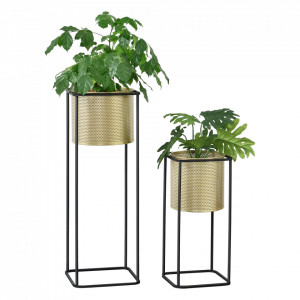 Suport plante, 2 bucati, masuri diferite, metal, negru/auriu - P72332338
