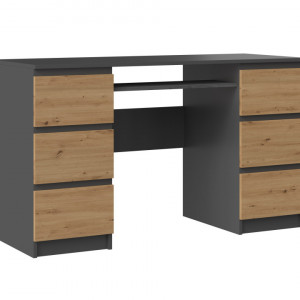 TEBIAN-AR101 - Birou, masa de scris, 130x 51 x 76 cm, Antracit-Stejar Artisan, PAL - Img 2