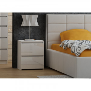 TENO8 - Set 2 Noptiere, 40x40 cm, cu 2 sertare pentru dormitor - Alb-Lucios - Img 1