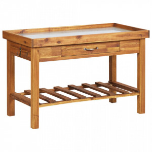 Banc de lucru de grădină, blat din zinc, lemn masiv de acacia - V46561V - Img 2