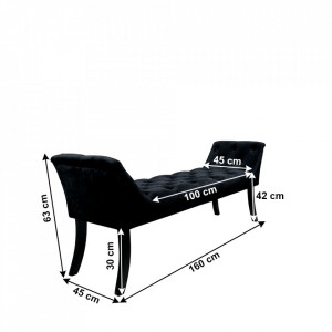 Bancă, băncuţă catifea neagra, 160 cm - TP290574 - Img 2
