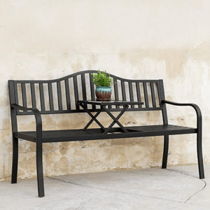 Bancă, băncuță de grădină cu masă, neagră, 150 cm - TP276422 - Img 4