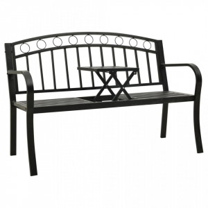 Bancă de grădină cu masă, negru, 125 cm, oțel - V312040V - Img 2