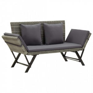 Banca de gradina cu perne, gri, 176 cm, poliratan - V46232V