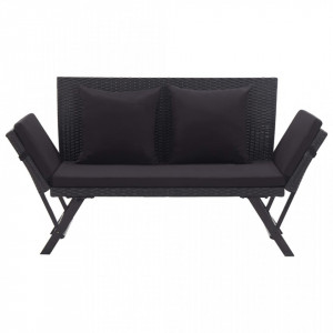 Banca de gradina cu perne, negru, 176 cm, poliratan - V46233V - Img 2