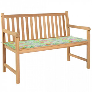 Bancă de grădină, pernă model frunze, 120 cm, lemn masiv tec - V3062688V