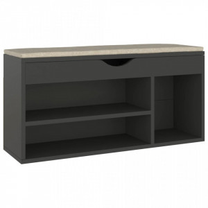Banchetă pantofar cu pernă, gri, 104x30x49 cm, lemn prelucrat - V326752V - Img 1