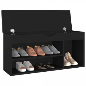 Banchetă pantofar cu pernă, negru, 104x30x49 cm, lemn prelucrat - V326751V - Img 3