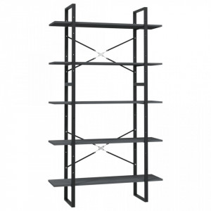 Bibliotecă cu 5 rafturi, gri, 100x30x175 cm, lemn masiv de pin - V3082005V