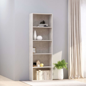 Biblioteca cu 5 rafturi, gri beton, 60 x 30 x 189 cm, PAL - V800994V