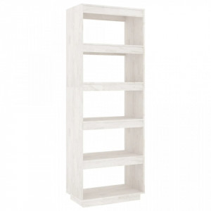 Bibliotecă/Separator cameră, alb, 60x35x167 cm, lemn masiv pin - V810875V