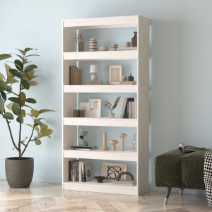 Bibliotecă/Separator cameră, alb, 80x30x167,4 cm lemn masiv pin - V808199V - Img 3